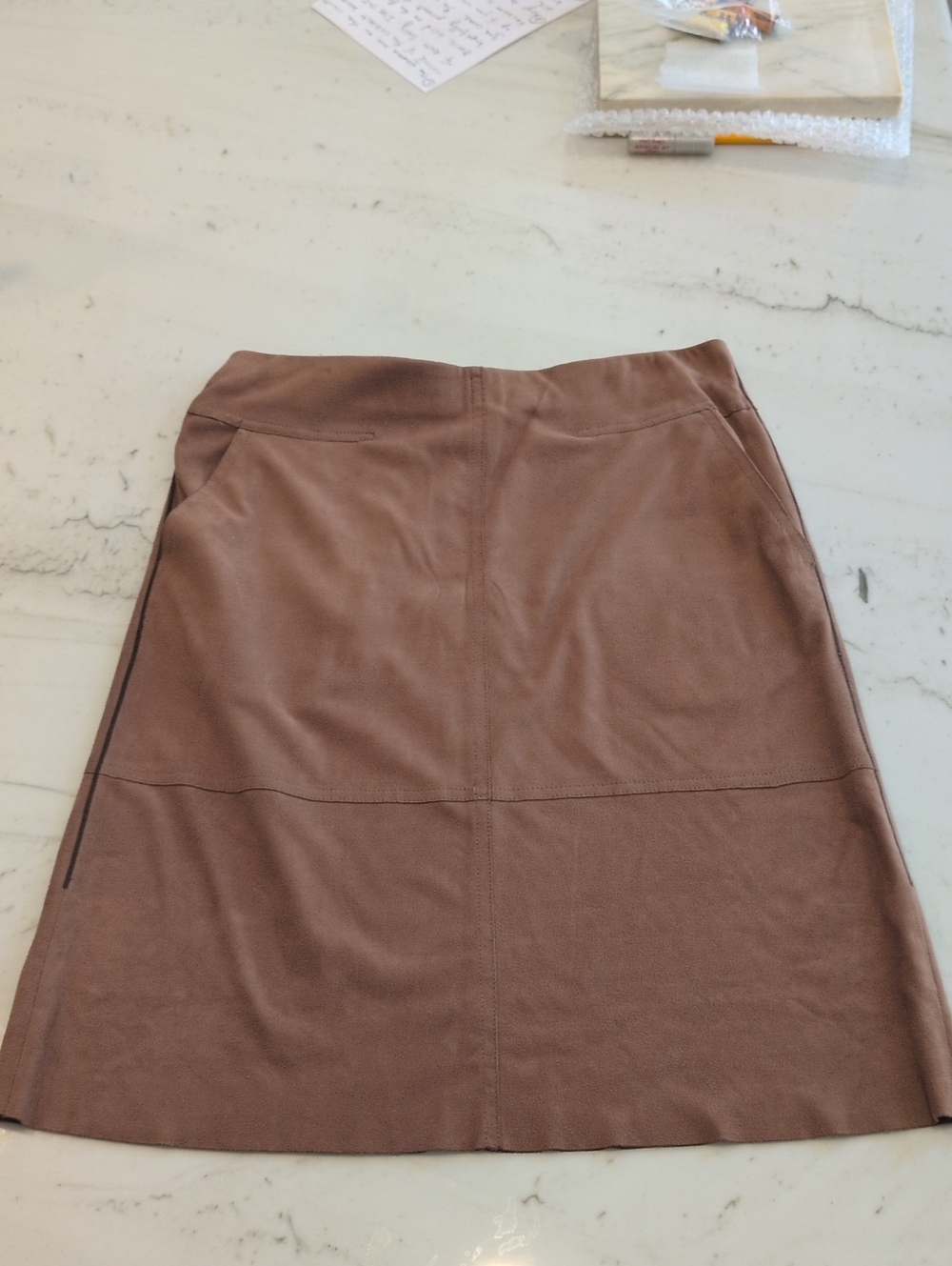 Max Studio Suede Brown A-Line Skirt With Pockets